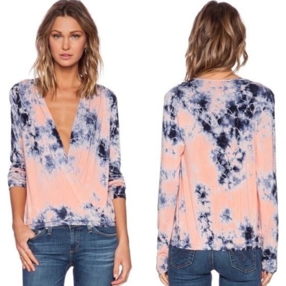 YOUNG FABULOUS & BROKE Hamlet Tie Dye Surplice Neckline Modal Long Sleeve Top M